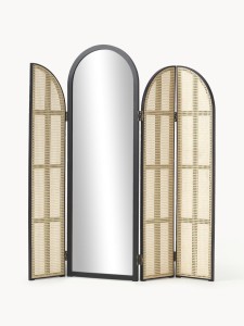 Lustro stojące z parawanem z rattanu Aura